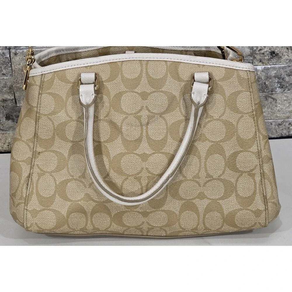 Coach Mini Margot Carryall Khaki Brown Signature C Coated Canvas Purse F34065
